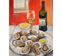 Ostriche e Vino Wall Art - Poster elegante da pranzo a base di pesce -...