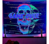 OSVINO Luce nera Arazzo Scheletro 150x200CM GAME OVER Reattivo ai raggi UV Appeso a parete Neon Cranio Poster hippie per Halloween Sfondo Camera da letto Dormitorio Arredamento del soggiorno