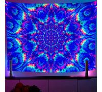 OSVINO Luce nera Mandala Arazzo 180x230CM Psichedelico Arazzo Boho Sfondo Colorato Arredamento della Camera Bohémien Reattivo ai Raggi UV Poster Murali Hippy per Camera da Letto