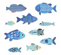 OT-NVWOZR 10 pezzi decorazione da parete in legno con pesce d'epoca, decorazione da parete per bagno, decorazione da spiaggia nautica, decorazione da parete in legno di pesce per balcone
