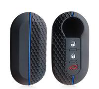 Otai Cover per Chiave Auto in Silicone Compatibile con Fiat 500 Ducato panda 500L Morbido Capovolgere la custodia per Chiavi 3 Pulsanti (Linea Blu)