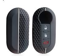 Otai Cover per Chiave Auto in Silicone Compatibile con Fiat 500 Ducato panda 500L Morbido Capovolgere la custodia per Chiavi 3 Pulsanti (Linea Bianca)