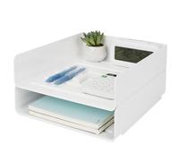 Otauoaea 2 Pezzi Vaschetta Porta Documenti Ufficio Impilabile, Organizzatore Scrivania Bianco in PET, Vassoio Porta Documenti A4, Organizer Scrivania per Libri Documenti Fogli Riviste