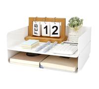 Otauoaea 2 Pezzi Vaschetta Porta Documenti Ufficio Impilabile, Organizzatore Scrivania Bianco in PET, Vassoio Porta Documenti A4, Organizer Scrivania per Libri Documenti Fogli Riviste