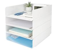 Otauoaea 4 Pezzi Vaschetta Porta Documenti Ufficio Impilabile, Organizzatore Scrivania Bianco in PET, Vassoio Porta Documenti A4, Organizer Scrivania per Libri Documenti Fogli Riviste
