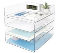 Otauoaea 4 Pezzi Vaschetta Porta Documenti Ufficio Impilabile, Organizzatore Scrivania Trasparent in PET, Vassoio Porta Documenti A4, Organizer Scrivania per Libri Documenti Fogli Riviste