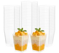 Otauoaea 50 Pezzi Tazze da Dessert Riutilizzabile, 160ml Mini Bicchierini Trasparente Coppetta Dessert per DIY Dolci, Vaschette Dessert per Budino, Gelato, Mousse - per Compleanni, Matrimoni