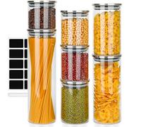 Otauoaea Barattoli Vetro con Coperchio,Set di 7 Barattoli Vetro Barattoli di Cucina in Vetro con Coperchio in Acciai Inossidabili Barattoli Pasta Contenitore(1300ml,700ml,400ml,1000ml,450ml,2 * 550ml)