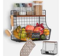 Otauoaea Cesto per Frutta e Verdura,Portafrutta da Parete,Cestino Frutta da Cucina Impilabile e Montabile,Porta Frutta da Tavolo con Coperchio in Legno e Gancio per Snack,Verdure,Frutta,Pane