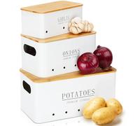 Otauoaea Porta Patate Cipolle Aglio - Set di 3 Contenitore Patate e Cipolle e Aglio - Porta Patate Cucina con Coperchio e Fori di Ventilazione - Contenitori Salvaspazio Cucina Design Retrò - Bianco