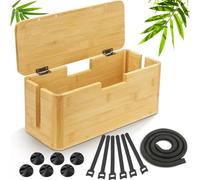 Otauoaea Scatola Portacavi in Bambù Sostenibile - Nascondi e Organizza Cavi per USB e Multipresa - Grande 34 x 13,5 x 14,5 cm