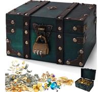 Otauoaea Scrigno del Tesoro Vintage, Forziere del Tesoro Pirata catola in Legno con Coperchio e Lucchetto, Baule legno Piccolo per La Memorizzazione Di Cambiamenti, Gioielli, Decorazioni(Verde)