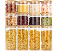 Otauoaea Set di 12 Barattoli Vetro con Coperchio, 4x 650ml + 8x 300ml - Barattoli Vetro Ermetici - Contenitori Vetro Pasta per Cucina - Barattoli Sale Zucchero Caffè