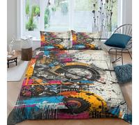 OTBSDNKZZ AbstractGraffiticopripiumino microfibra 3 pezzi motivo 3D con cerniera UrbanStreetArtStyle Set Di Copripiumino incluso federe aiosa morbida for ragazzi Single（140x200cm）