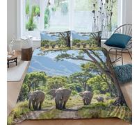 OTBSDNKZZ African elephantsSet Di Copripiumino morbida 3 Pezzi stampa di 3D con cerniera Safari wildlife scene copripiumino con federa traspirante for bambini adulti ragazzi Double（200x200cm）