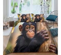 OTBSDNKZZ Baby chimp clingingSet Di Copripiumino microfibra 3 pezzi motivo 3D con cerniera Wild animal portrait copripiumino con federe traspirante ultra morbido for coppie Single（135x200cm）