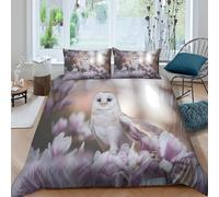 OTBSDNKZZ Barn OwlSet Di Copripiumino morbida microfibra 3 Pezzi stampa di 3D cerniera nascosta Nature Wildlife Photography copripiumino con federe soffice ultra morbido for coppie Double（200x200cm）