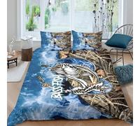 OTBSDNKZZ Bass fishing gearcopripiumino microfibra 3 Pezzi stampa 3D con cerniera Outdoor adventure Set Di Copripiumino con federa soffice morbida for ragazzi Single（135x200cm）
