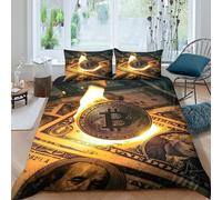 OTBSDNKZZ Bitcoin CoinSet Di Copripiumino morbida microfibra 3 pezzi motivo 3D con cerniera Digital Currency copripiumino incluso federe aiosa ultra morbido for ragazze Single（140x200cm）