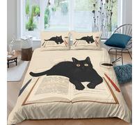 OTBSDNKZZ black cat readingcopripiumino microfibra morbida 3 Pezzi stampa di 3D con cerniera cozy home study style Set Di Copripiumino con federe traspirante morbida for ragazzi Super king（260x220cm）