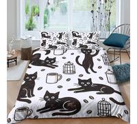 OTBSDNKZZ Black Cats CoffeeSet Di Copripiumino microfibra morbida 3 Pezzi stampa 3D con cerniera Cartoon Whimsical copripiumino incluso federe aiosa ultra morbido for coppie Single（140x200cm）