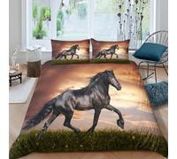 OTBSDNKZZ Black horse gallopingSet Di Copripiumino microfibra morbida 3 Pezzi stampa 3D con cerniera Wild nature scene copripiumino con federe soffice ultra morbido for ragazze Single（135x200cm）