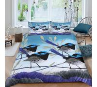 OTBSDNKZZ Blue birds artSet Di Copripiumino microfibra 3 pezzi motivo 3D con cerniera Nature inspired painting copripiumino incluso federe aiosa ultra morbido for coppie Double（200x200cm）