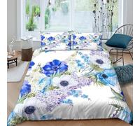 OTBSDNKZZ BlueAnemonesSet Di Copripiumino microfibra 3 pezzi motivo 3D con cerniera WatercolorFloralDesign copripiumino con federe traspirante ultra morbido for coppie King（220x240cm）