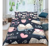 OTBSDNKZZ book loverSet Di Copripiumino ultra microfibra Set di 3 Pezzi stampa 3D con cerniera illustrated cozy lifestyle copripiumino incluso federe aiosa ultra morbido for coppie Single（135x200cm）