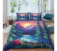 OTBSDNKZZ camping scenecopripiumino microfibra morbida 3 Pezzi stampa di 3D con cerniera nature landscape illust Set Di Copripiumino con federe per cuscini traspirante for adulti King（220x240cm）