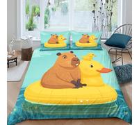 OTBSDNKZZ Capybara floatingcopripiumino morbida microfibra 3 pezzi motivo 3D con cerniera Cartoon animal fun Set Di Copripiumino incluso federe aiosa morbida for ragazzi Single（135x200cm）