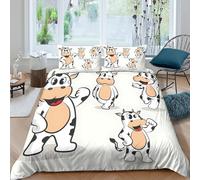 OTBSDNKZZ Cartoon CowSet Di Copripiumino morbida microfibra 3 Pezzi stampa di 3D con cerniera Fun Animal copripiumino con federe traspirante ultra morbido for ragazze Single（140x200cm）