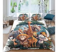 OTBSDNKZZ Cartoon safari animalsSet Di Copripiumino ultra microfibra 3 Pezzi stampa 3D con cerniera Children's jungle copripiumino incluso federe aiosa ultra morbido for ragazze Single（135x200cm）