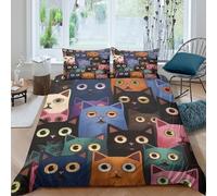 OTBSDNKZZ Cats with big eyesSet Di Copripiumino microfibra morbida 3 Pezzi stampa 3D con cerniera Colorful cartoon copripiumino con federe traspirante ultra morbido for ragazze Super king（260x220cm）