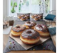 OTBSDNKZZ Chocolate donutsSet Di Copripiumino morbida 3 pezzi motivo 3D con cerniera sweet dessert style copripiumino incluso federe aiosa for bambini adulti ragazzi Super king（260x220cm）
