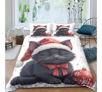OTBSDNKZZ Christmas cat cozySet Di Copripiumino ultra microfibra 3 Pezzi stampa 3D con cerniera festive cartoon style copripiumino con federe soffice ultra morbido for ragazze Single（135x200cm）