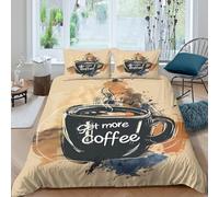 OTBSDNKZZ Coffee cup artSet Di Copripiumino microfibra 3 pezzi motivo 3D cerniera nascosta Vintage illust copripiumino con federa soffice ultra morbido e traspirante for bambini Single（140x200cm）