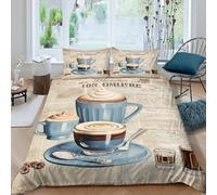OTBSDNKZZ Coffee drinkscopripiumino ultra microfibra 3 Pezzi stampa di 3D cerniera nascosta Vintage café style Set Di Copripiumino incluso federe aiosa morbida for adolescenti Single（135x200cm）