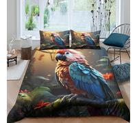 OTBSDNKZZ ColorfulParrotcopripiumino microfibra morbida 3 Pezzi stampa 3D cerniera nascosta WildJungleArtStyle Set Di Copripiumino con federe per cuscini traspirante for adulti Single（140x200cm）