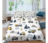OTBSDNKZZ Construction TrucksSet Di Copripiumino morbida microfibra 3 Pezzi stampa 3D con cerniera Childrens Forest copripiumino incluso federe aiosa ultra morbido for ragazze Single（135x200cm）