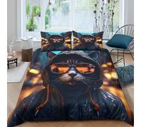 OTBSDNKZZ Cool cat hoodieSet Di Copripiumino microfibra morbida 3 Pezzi stampa 3D con cerniera Urban street style copripiumino con federe traspirante ultra morbido for ragazze Double（200x200cm）
