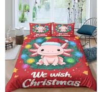 OTBSDNKZZ Cute axolotlSet Di Copripiumino morbida 3 Pezzi stampa 3D con cerniera Christmas festive cartoon copripiumino con federa traspirante for bambini adulti ragazzi Super king（260x220cm）