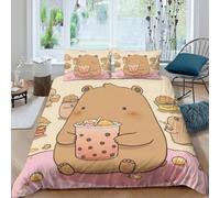 OTBSDNKZZ cute bear drinkingSet Di Copripiumino microfibra 3 Pezzi stampa di 3D cerniera nascosta kawaii cartoon style copripiumino con federe traspirante ultra morbido for coppie King（220x240cm）