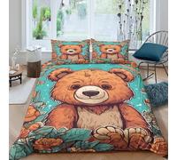 OTBSDNKZZ Cute bear illustSet Di Copripiumino ultra microfibra Set di 3 Pezzi stampa di 3D con cerniera Cartoon animal copripiumino con federe traspirante ultra morbido for coppie Single（135x200cm）