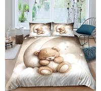 OTBSDNKZZ cute bear sleepingcopripiumino microfibra 3 Pezzi stampa di 3D con cerniera cartoon night scene Set Di Copripiumino con federe traspirante morbida for ragazzi Double（200x200cm）