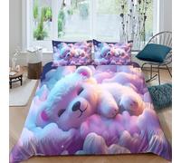 OTBSDNKZZ Cute bear sleepingSet Di Copripiumino morbida microfibra 3 pezzi motivo 3D con cerniera Soft plush style copripiumino incluso federe aiosa ultra morbido for ragazze Super king（260x220cm）