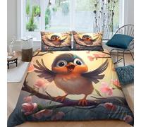 OTBSDNKZZ Cute bird perchedSet Di Copripiumino morbida 3 pezzi motivo 3D con cerniera Cartoon spring illust copripiumino con federa soffice for bambini adulti ragazzi Super king（260x220cm）
