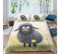 OTBSDNKZZ Cute black sheepSet Di Copripiumino ultra microfibra 3 pezzi motivo 3D con cerniera Cartoon animal illust copripiumino con federe traspirante ultra morbido for coppie Double（200x200cm）