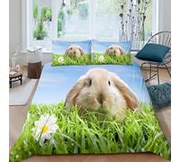 OTBSDNKZZ cute bunnySet Di Copripiumino microfibra morbida 3 Pezzi stampa 3D con cerniera spring garden style copripiumino con federe soffice ultra morbido for ragazze Super king（260x220cm）