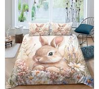 OTBSDNKZZ cute bunnySet Di Copripiumino morbida microfibra 3 Pezzi stampa di 3D con cerniera watercolor spring scene copripiumino incluso federe aiosa ultra morbido for ragazze Super king（260x220cm）